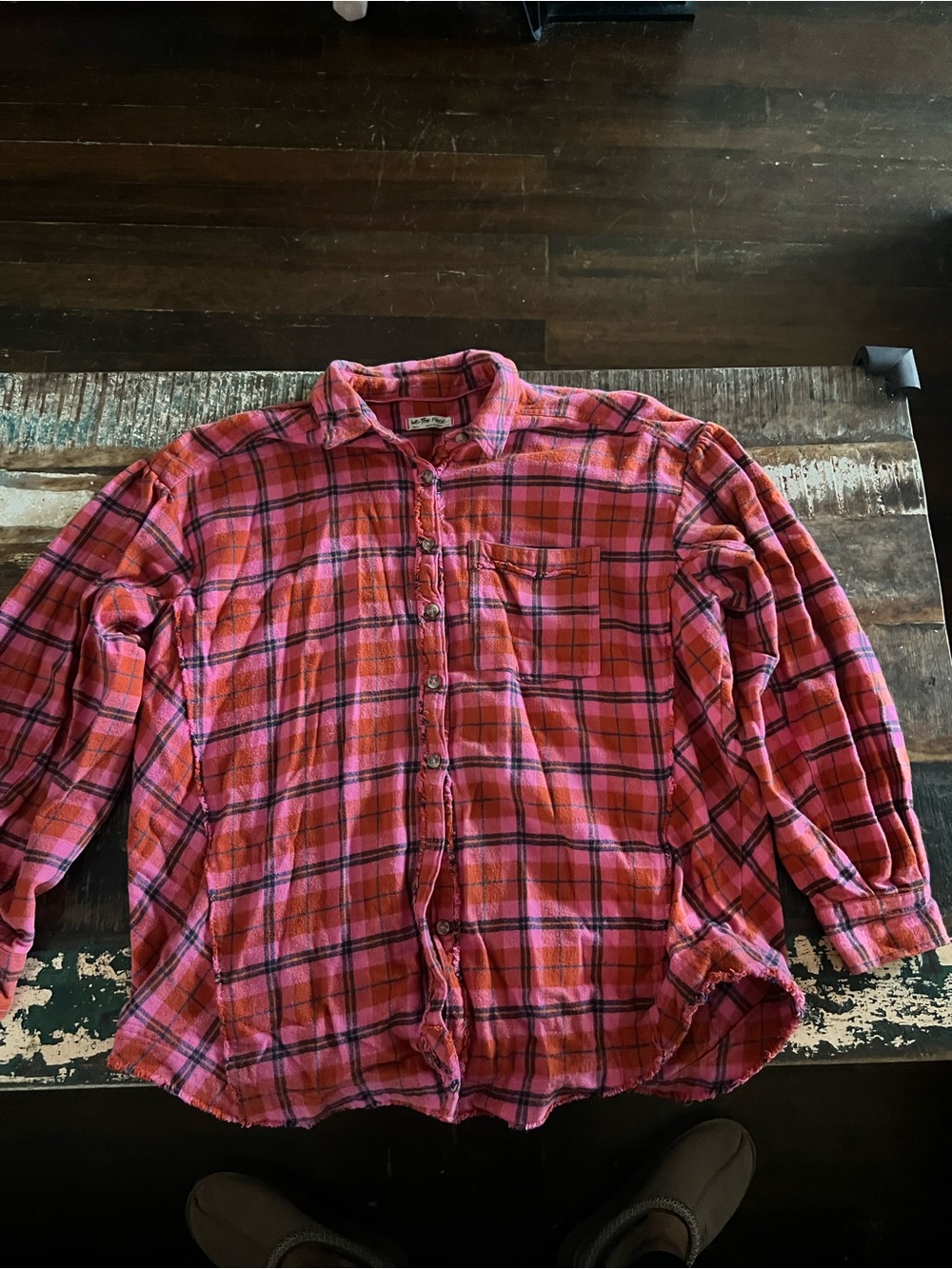 We The Free Pink and Black Plaid Button-Down Shirt